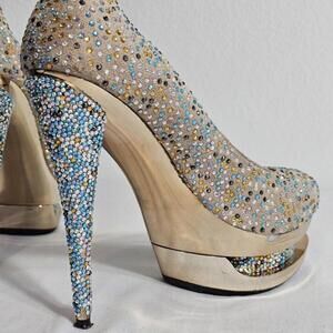 Gianmarco Lorenzi Couture Multicolor Crystal Double Platform Pump Womens  Size 8